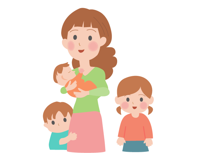 赤ん坊を抱えた女性と、幼い娘と息子